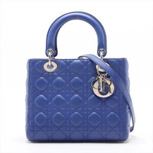 Christian Dior Lady Dior Cannage Leather 2-Way Handbag – Blue